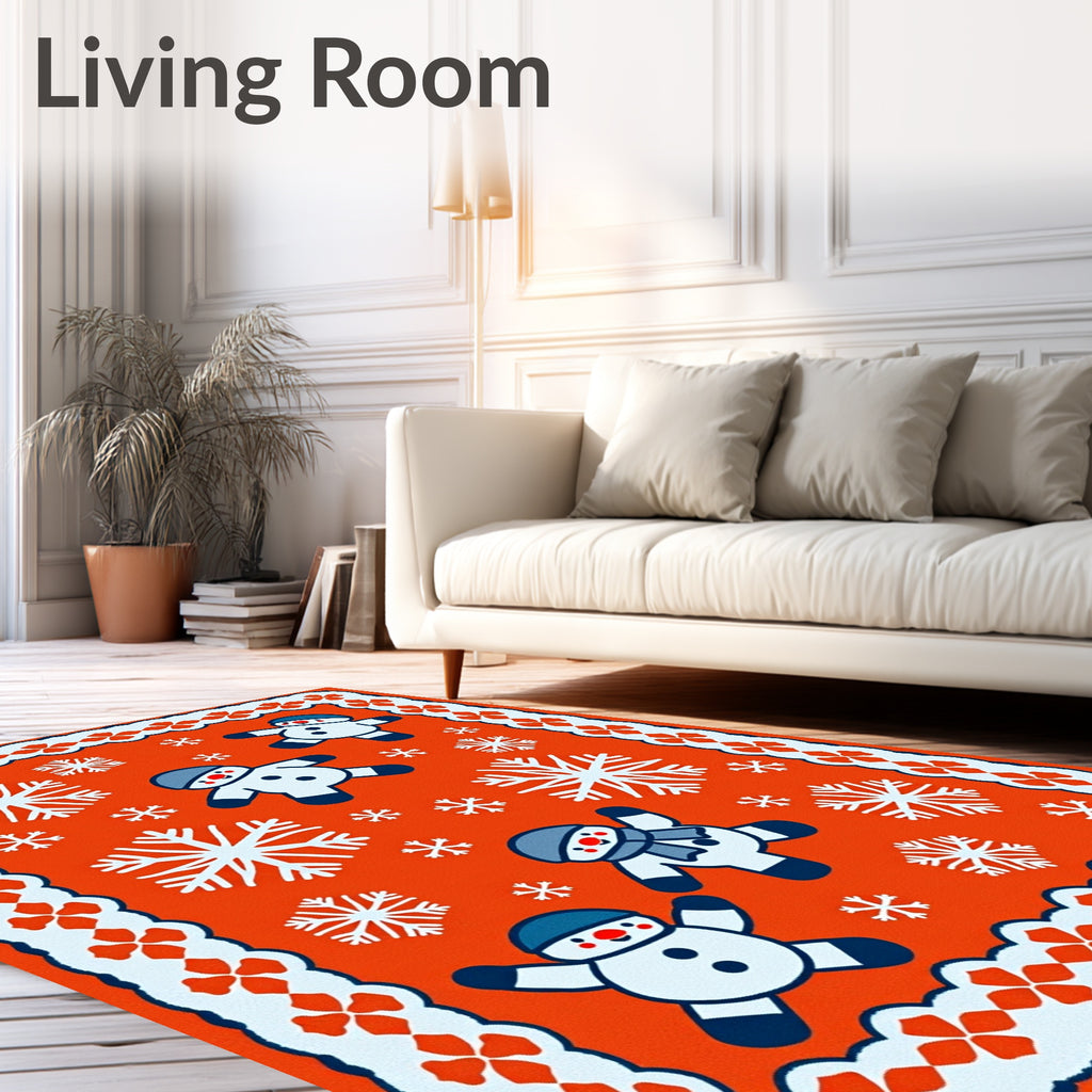 Orange Snowman Snowflake Christmas Border Rug