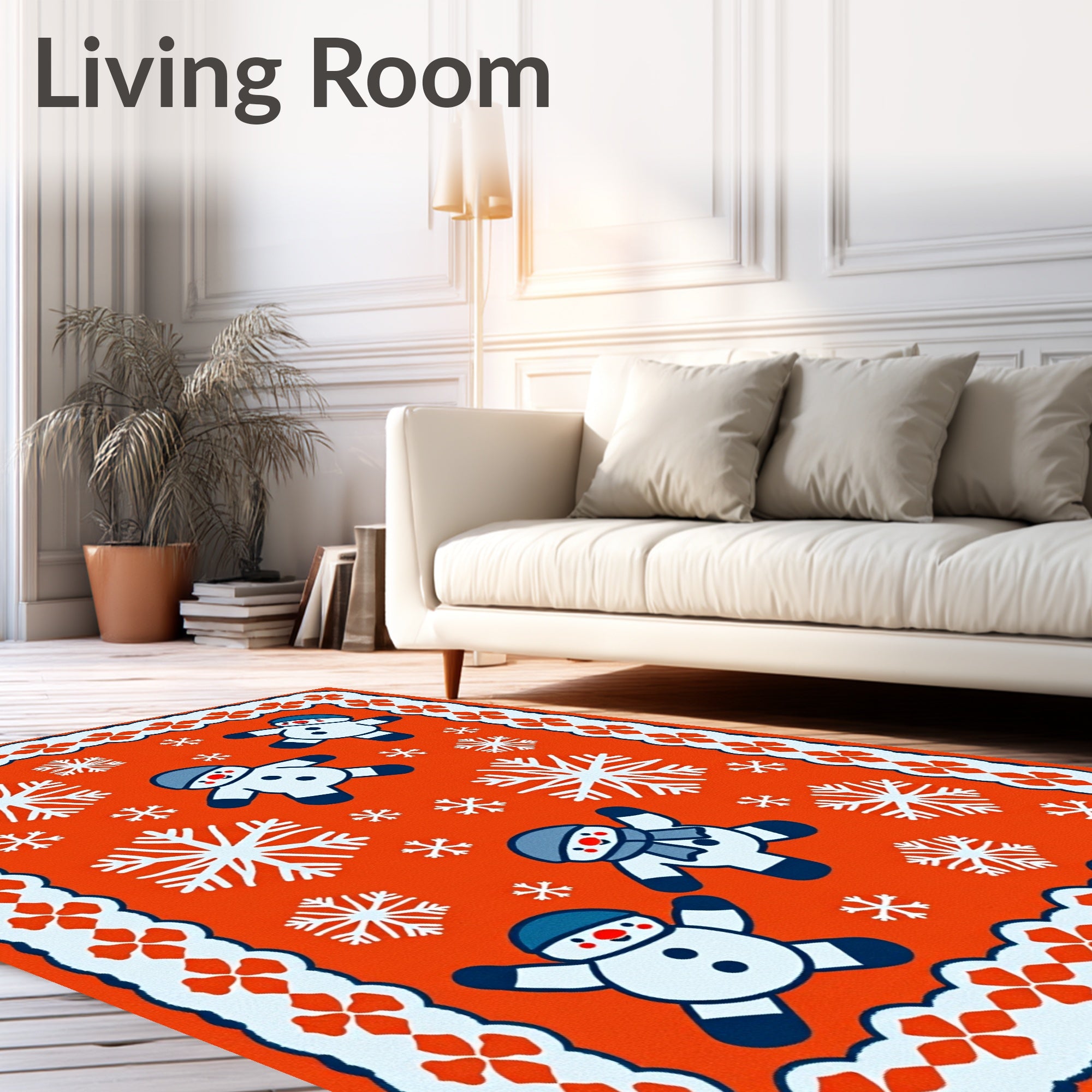 Orange Snowman Snowflake Christmas Border Rug