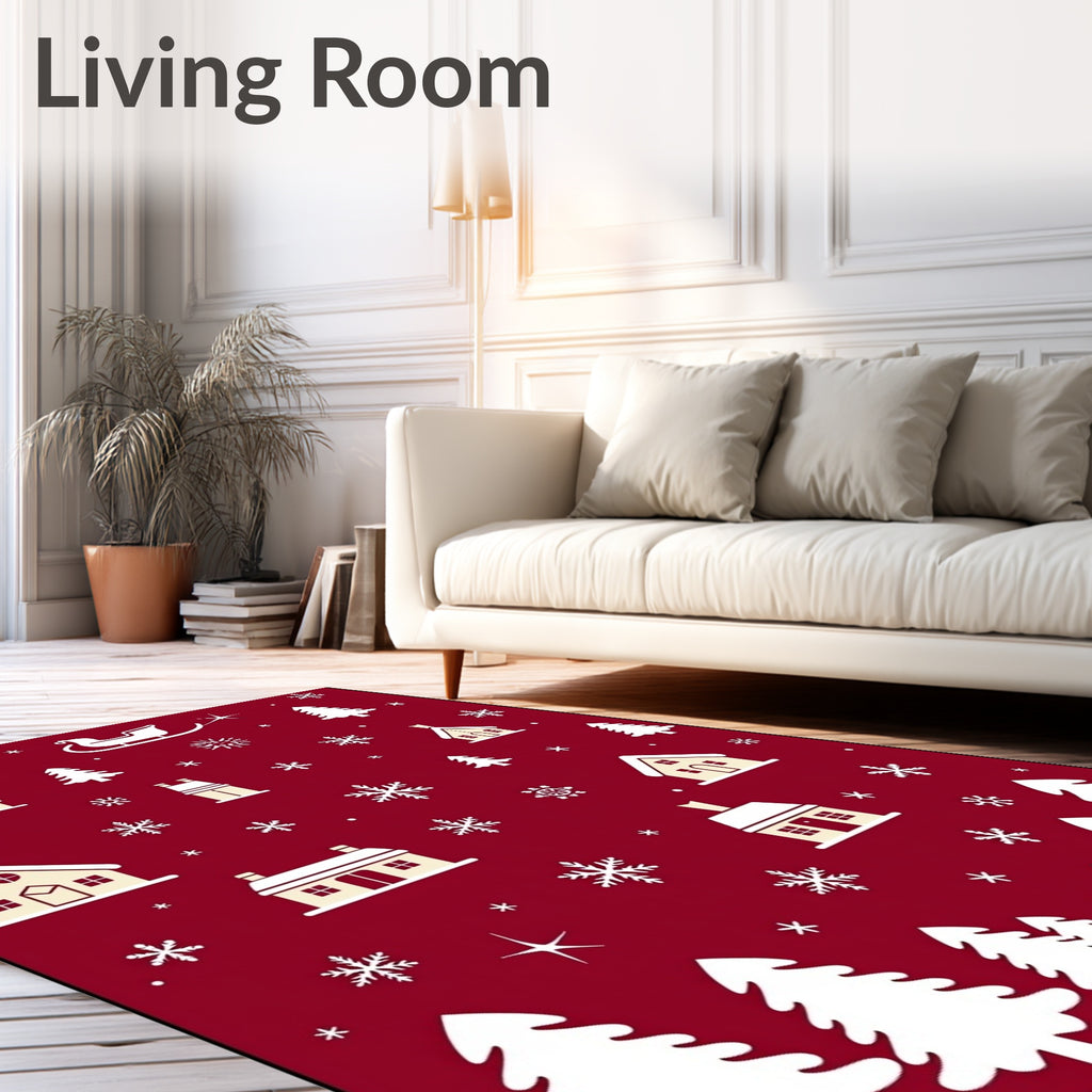 Red White Christmas Village Snowflakes Sleigh Rug