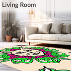 Whimsical Cat Medallion Magenta Green Rug