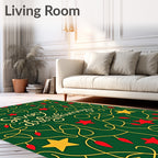 Festive Green And Gold Star Lights Rug