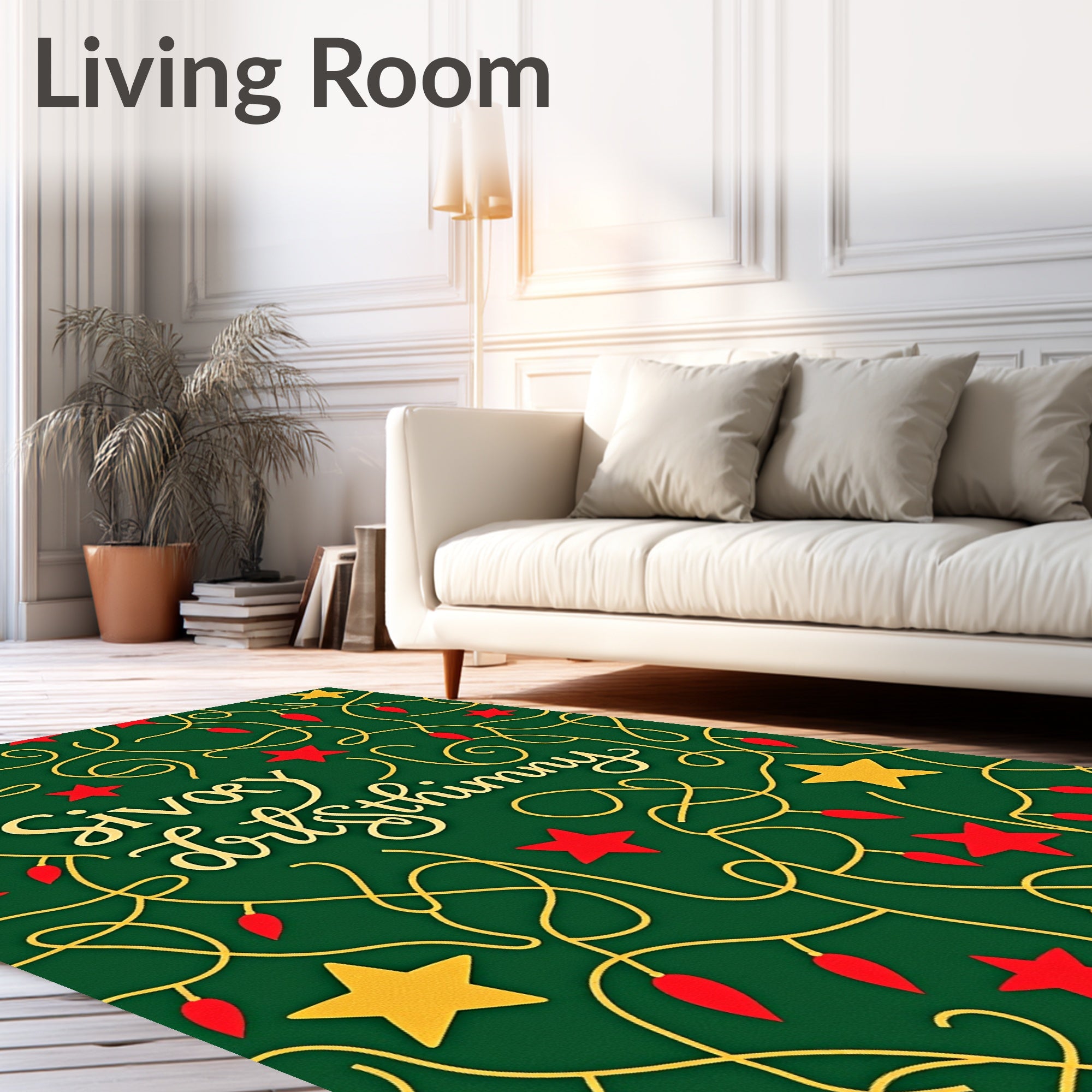 Festive Green And Gold Star Lights Rug