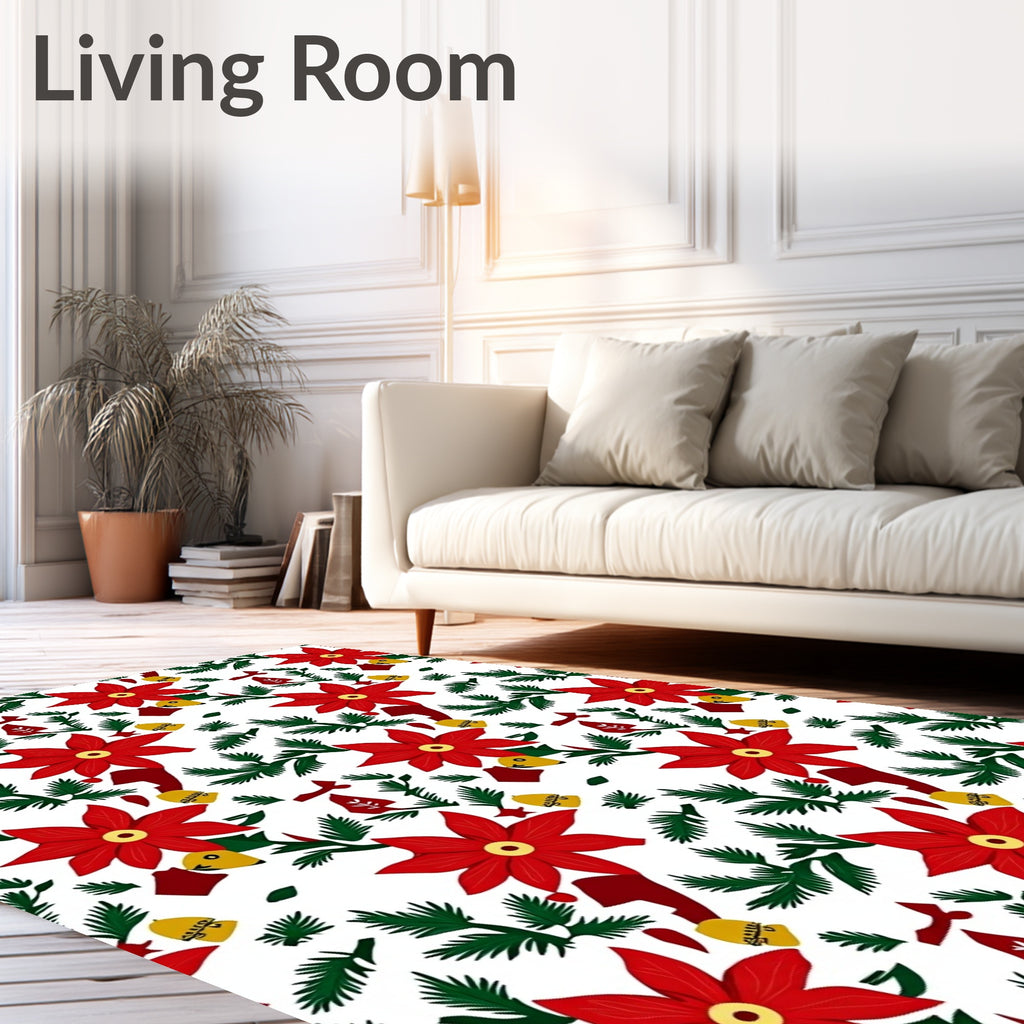 Red Poinsettia Evergreen Bell Garland Rug
