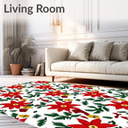 Red Poinsettia Evergreen Bell Garland Rug