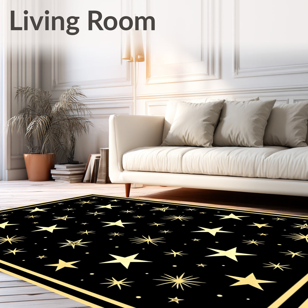Golden Starry Night Celestial Graphic Rug