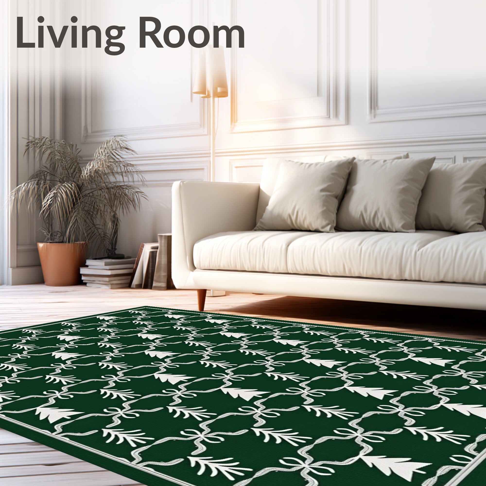 Forest Green White Tree Ensemble Rug