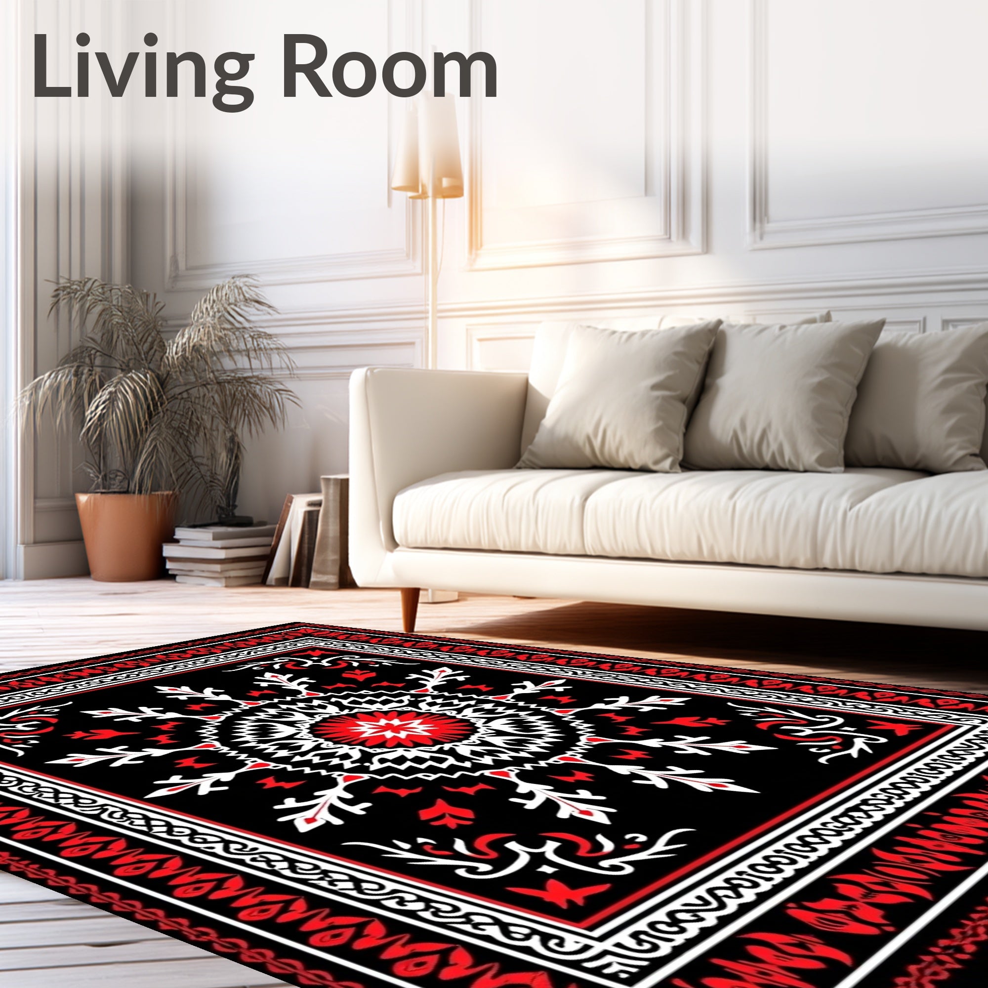 Bold Red Black White Medallion Rug