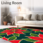 Crimson Poinsettia Floral Medallion Rug