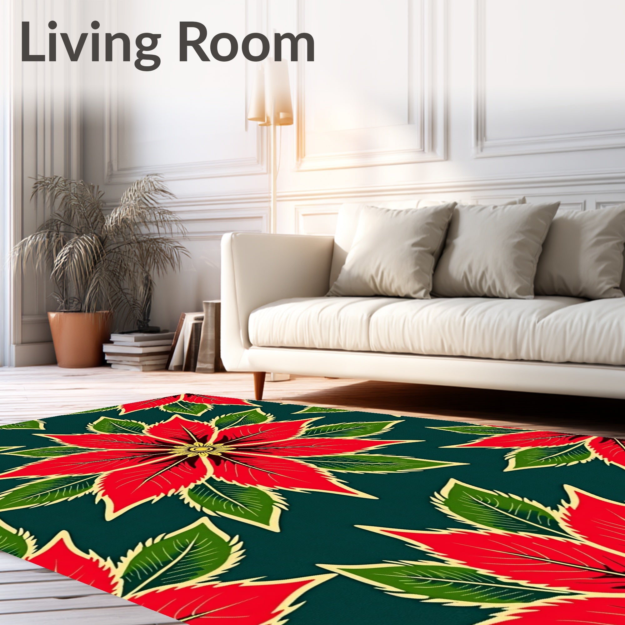 Crimson Poinsettia Floral Medallion Rug