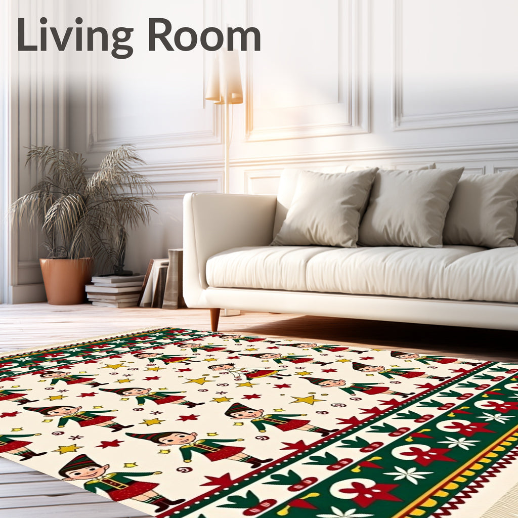 Cheerful Elves Christmas Festive Rug