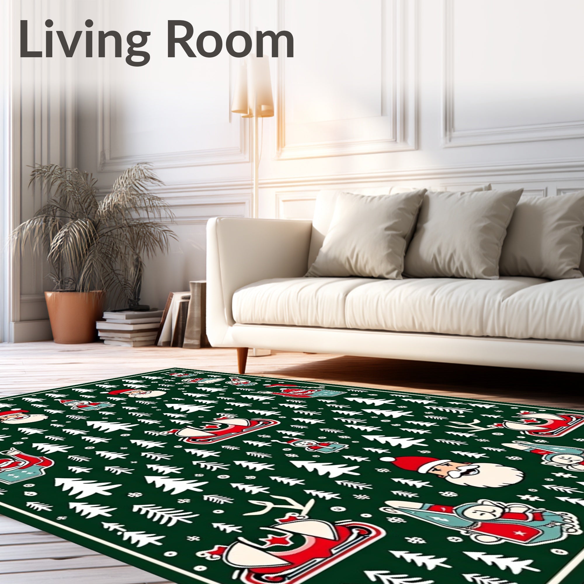 Festive Green Christmas Icon Collage Rug