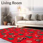 Red Christmas Cars Evergreen Trees Rug