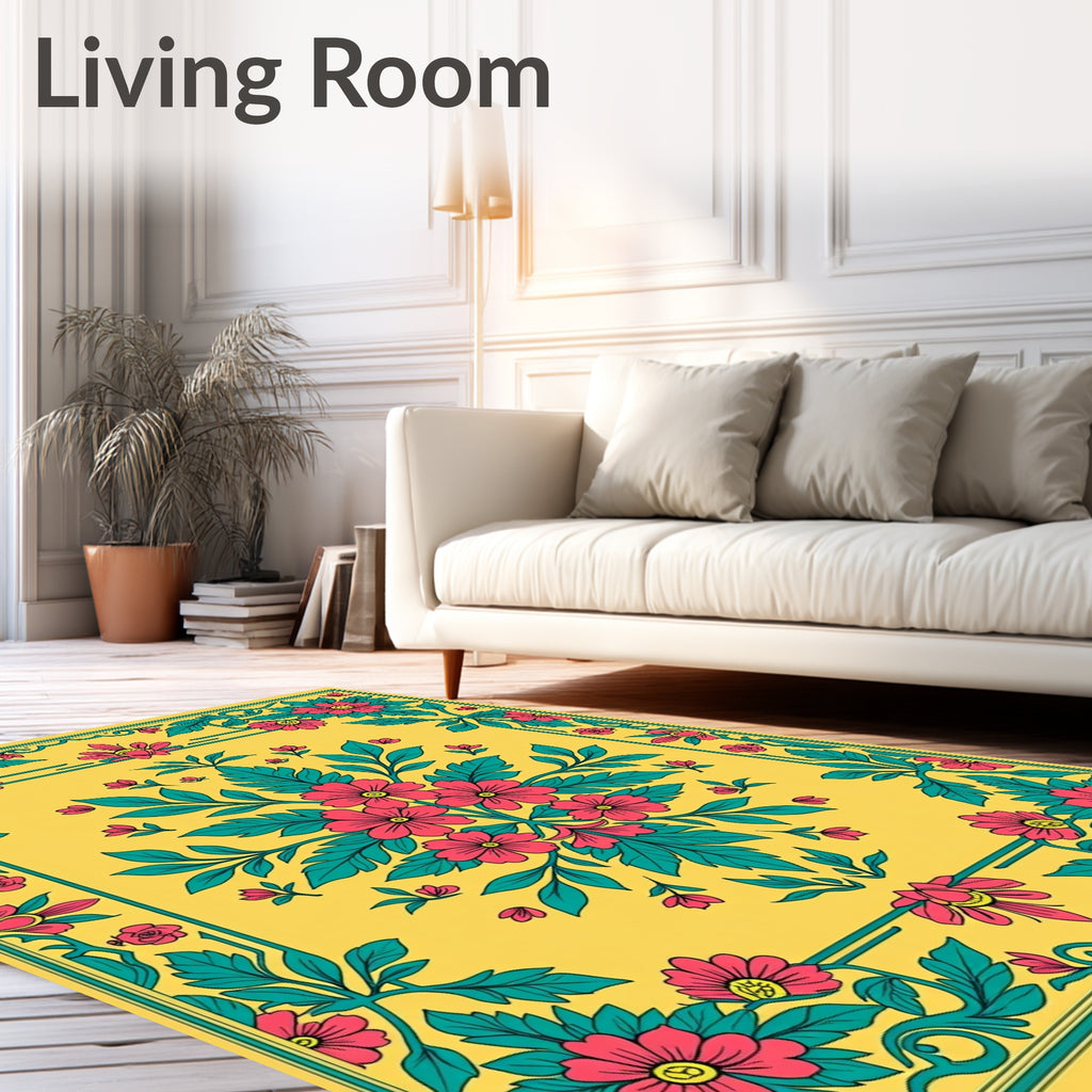 Vibrant Yellow Floral Blossom Rug
