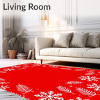Red White Snowflake Twig Border Rug
