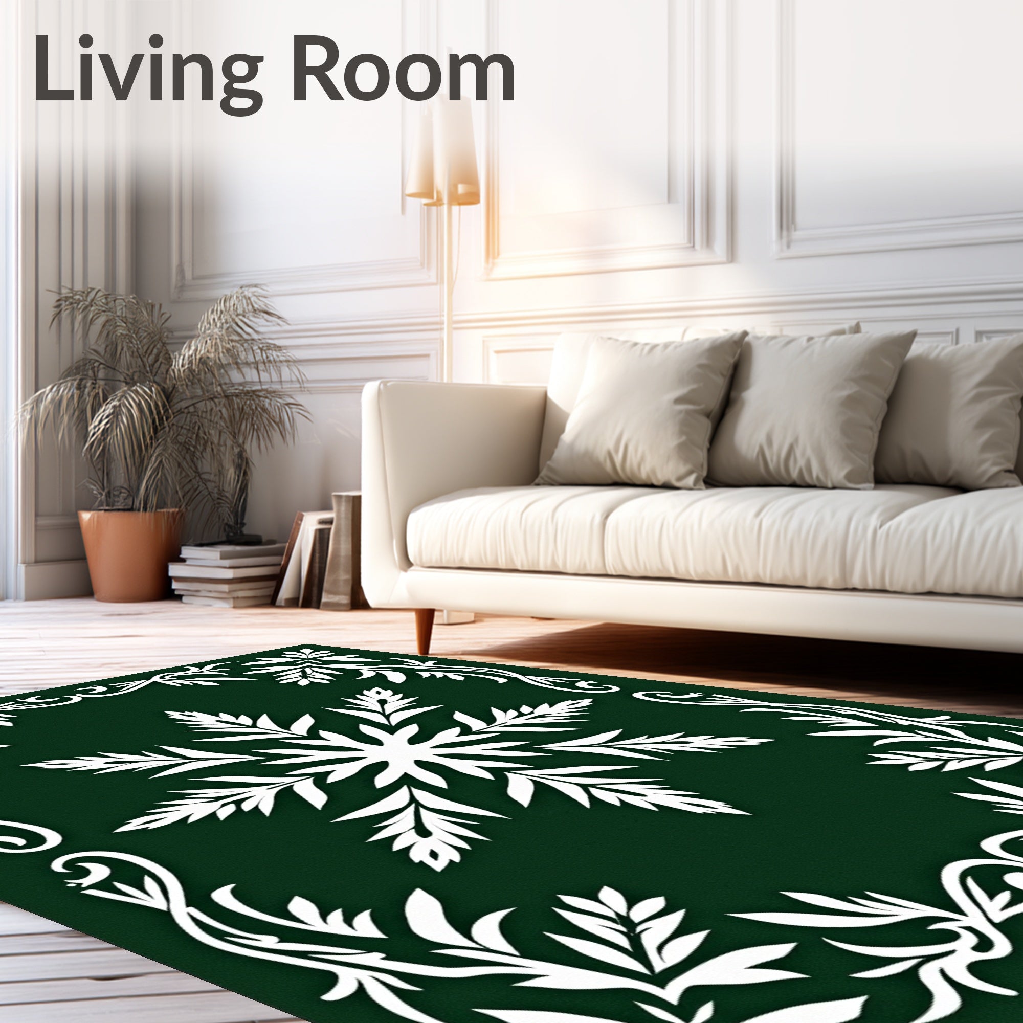 Forest Green Snowflake Floral Border Rug