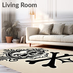 Gothic Black Skull Bone Medallion Rug