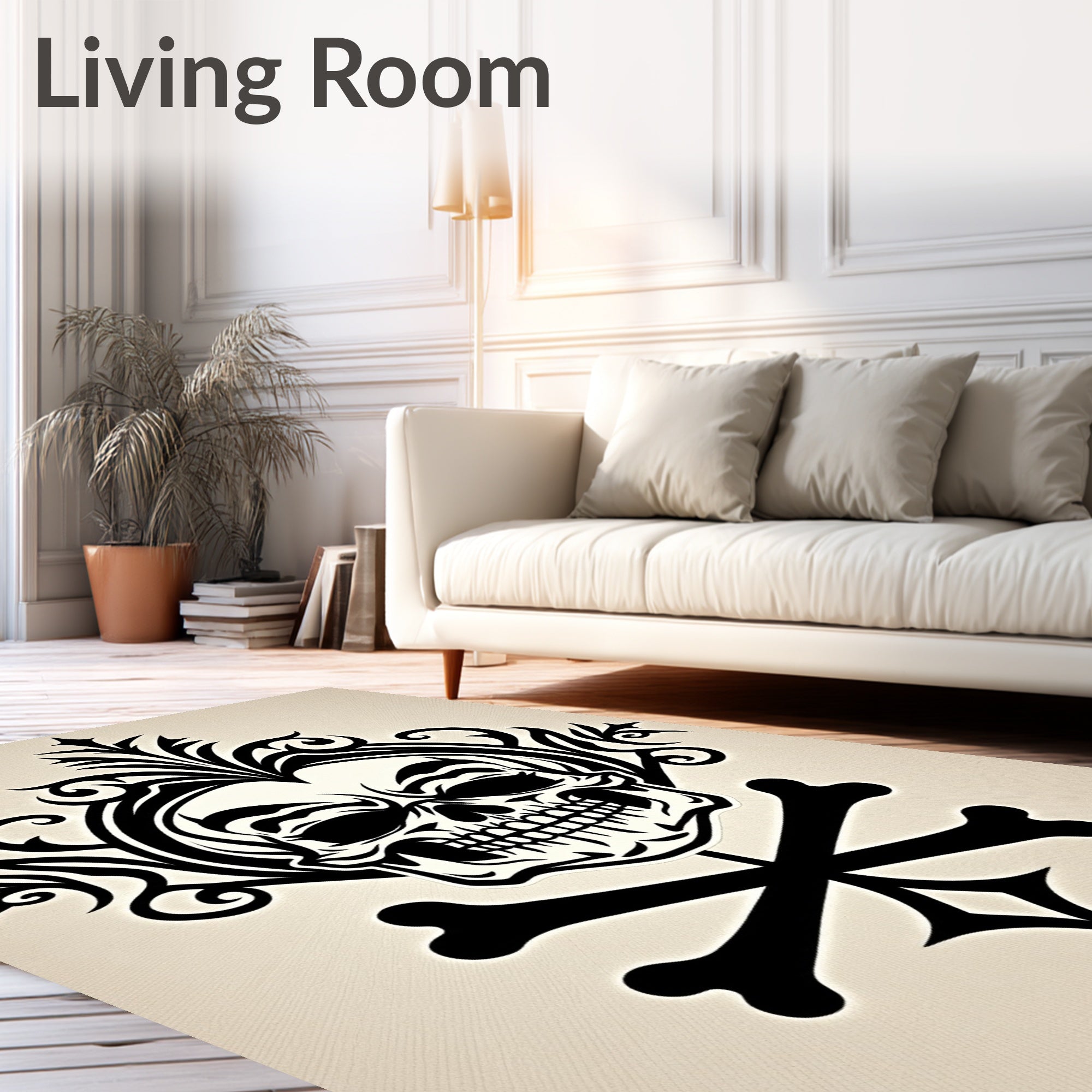 Gothic Black Skull Bone Medallion Rug