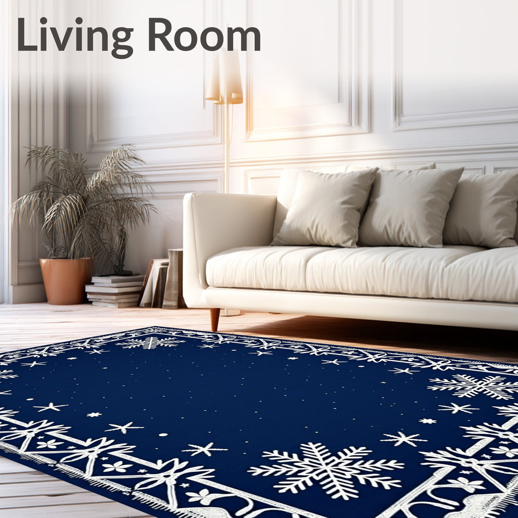 Frosted Navy Snowflake Border Rug