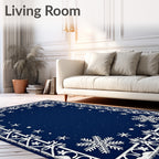 Frosted Navy Snowflake Border Rug