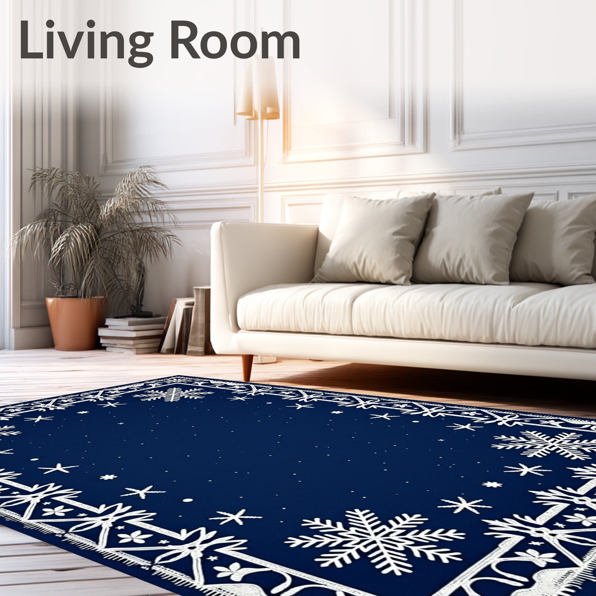 Frosted Navy Snowflake Border Rug