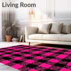 Vibrant Pink Black Gingham Checkered Rug