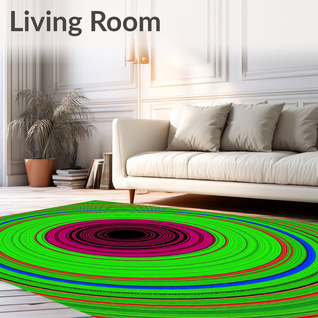 Vibrant Green Magenta Blue Concentric Circles Rug