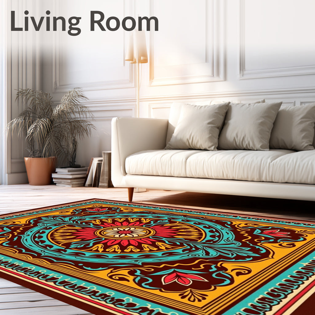 Ornate Crimson Teal Floral Medallion Rug