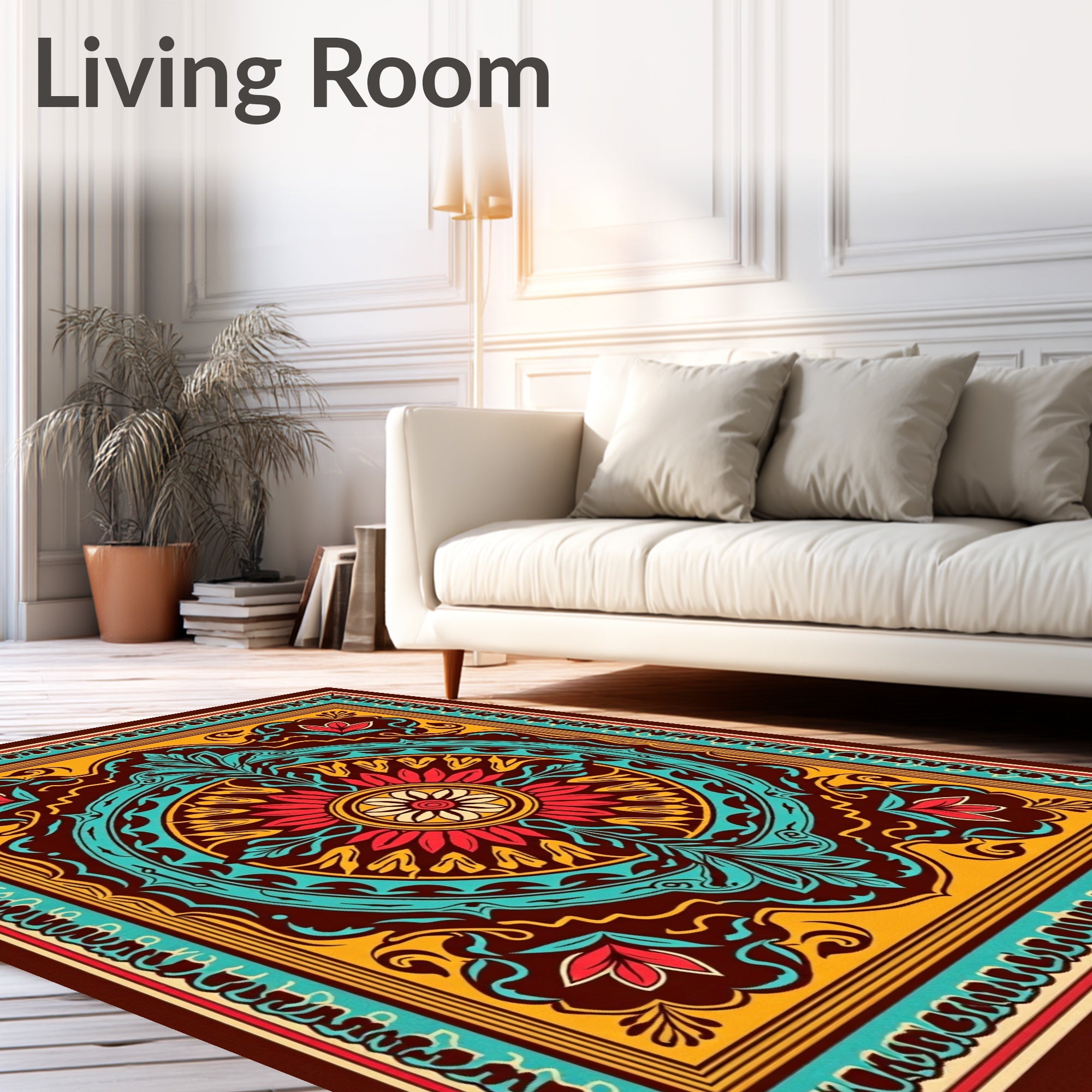 Ornate Crimson Teal Floral Medallion Rug