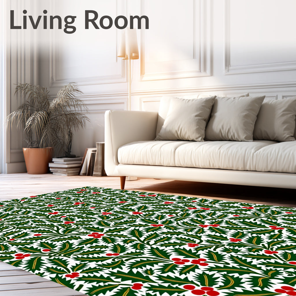 Classic Red Holly Berry Foliage Rug