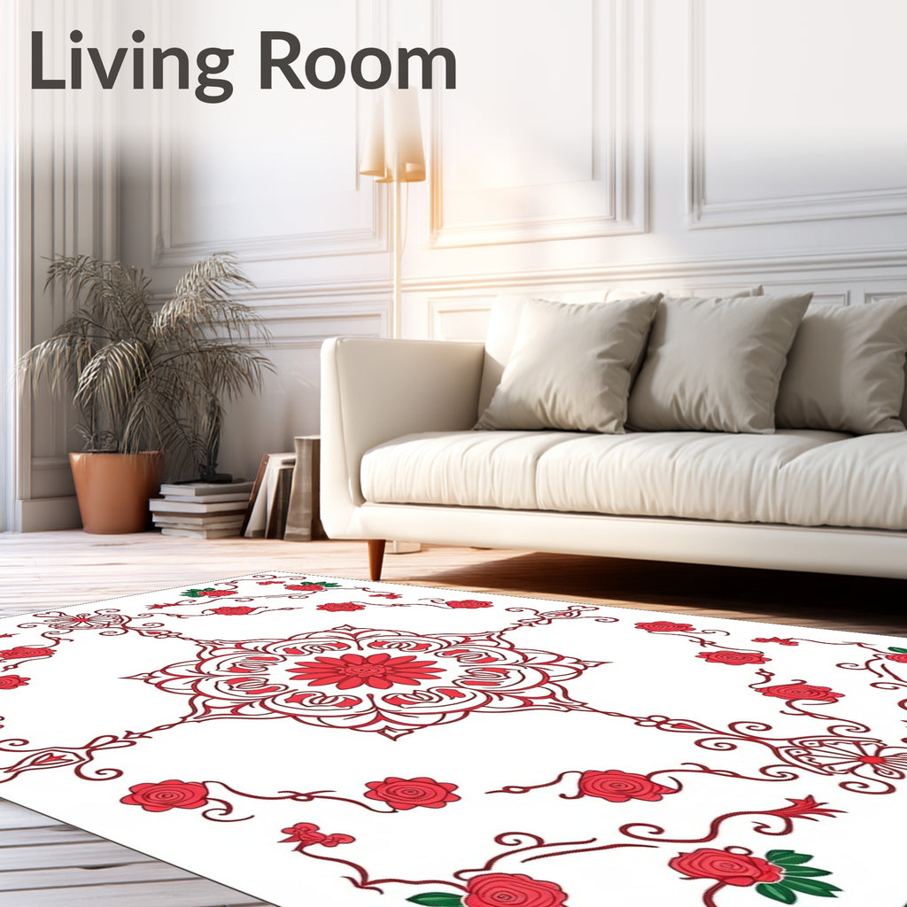 Classic Red Rose Floral Medallion Rug