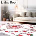 Classic Red Rose Floral Medallion Rug