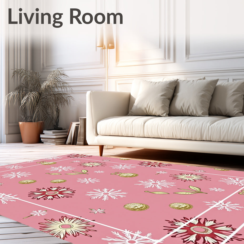 Pink Floral and Snowflake Medallion Rug