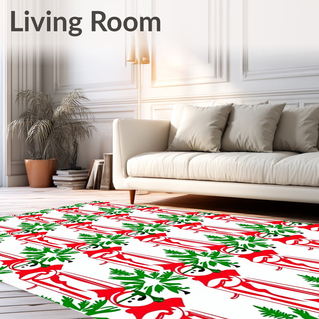 Red White Green Festive Figures Rug