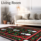 Crimson Scarlet Skull Floral Border Rug