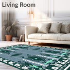 Geometric Forest Green Aquamarine Border Rug