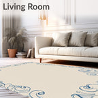 Blue Floral Swirl Border Rug