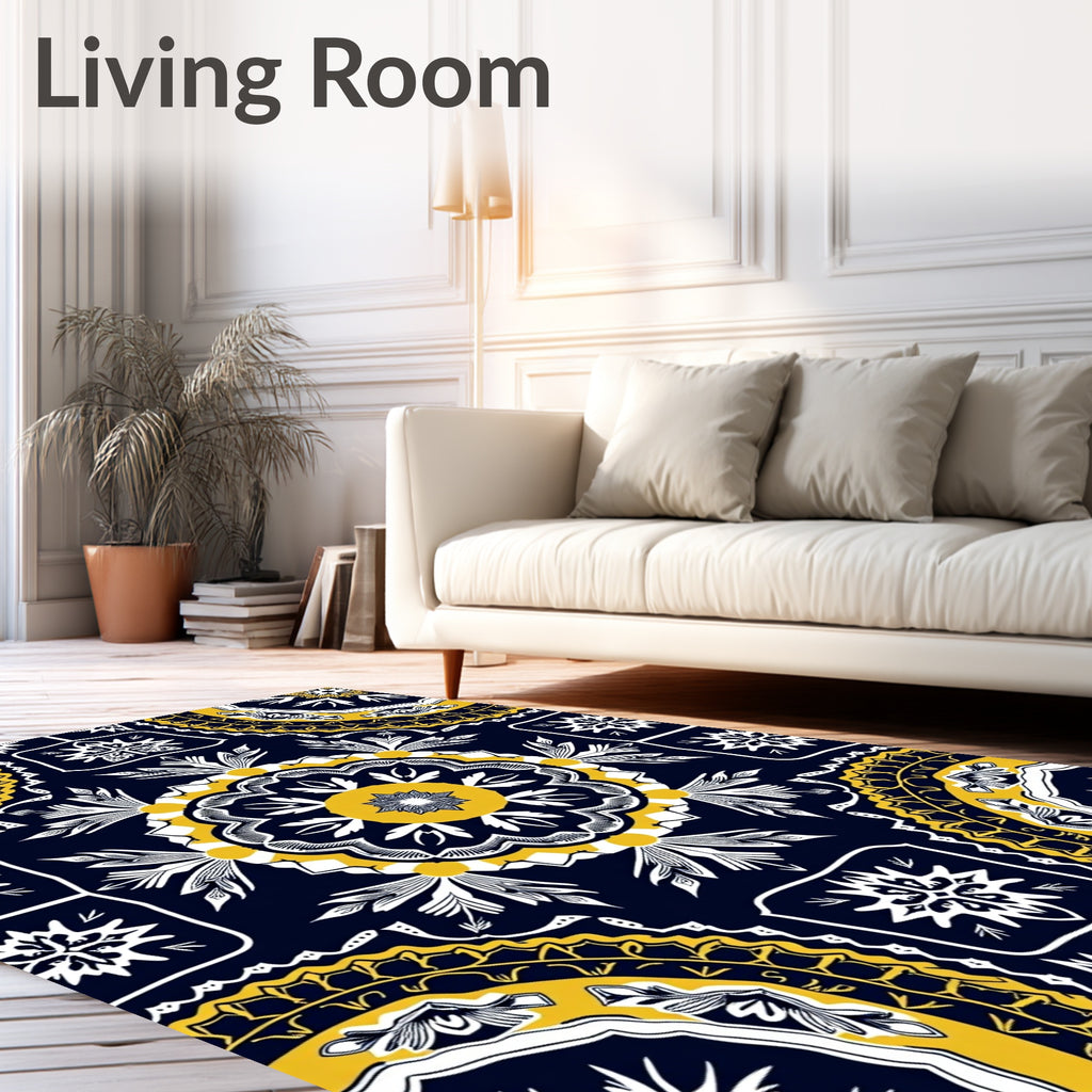 Navajo Inspired Medallion Blue Yellow Rug