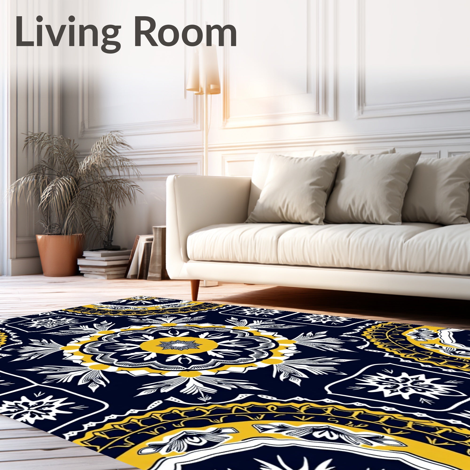 Navajo Inspired Medallion Blue Yellow Rug