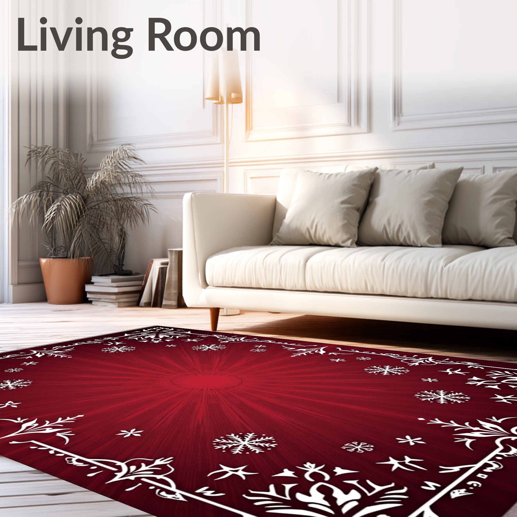Deep Red Burst Snowflake Frame Rug