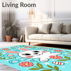 Cute Bunny Floral Easter Eggs Rug