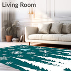 Teal Snowflake Forest Scene Rug