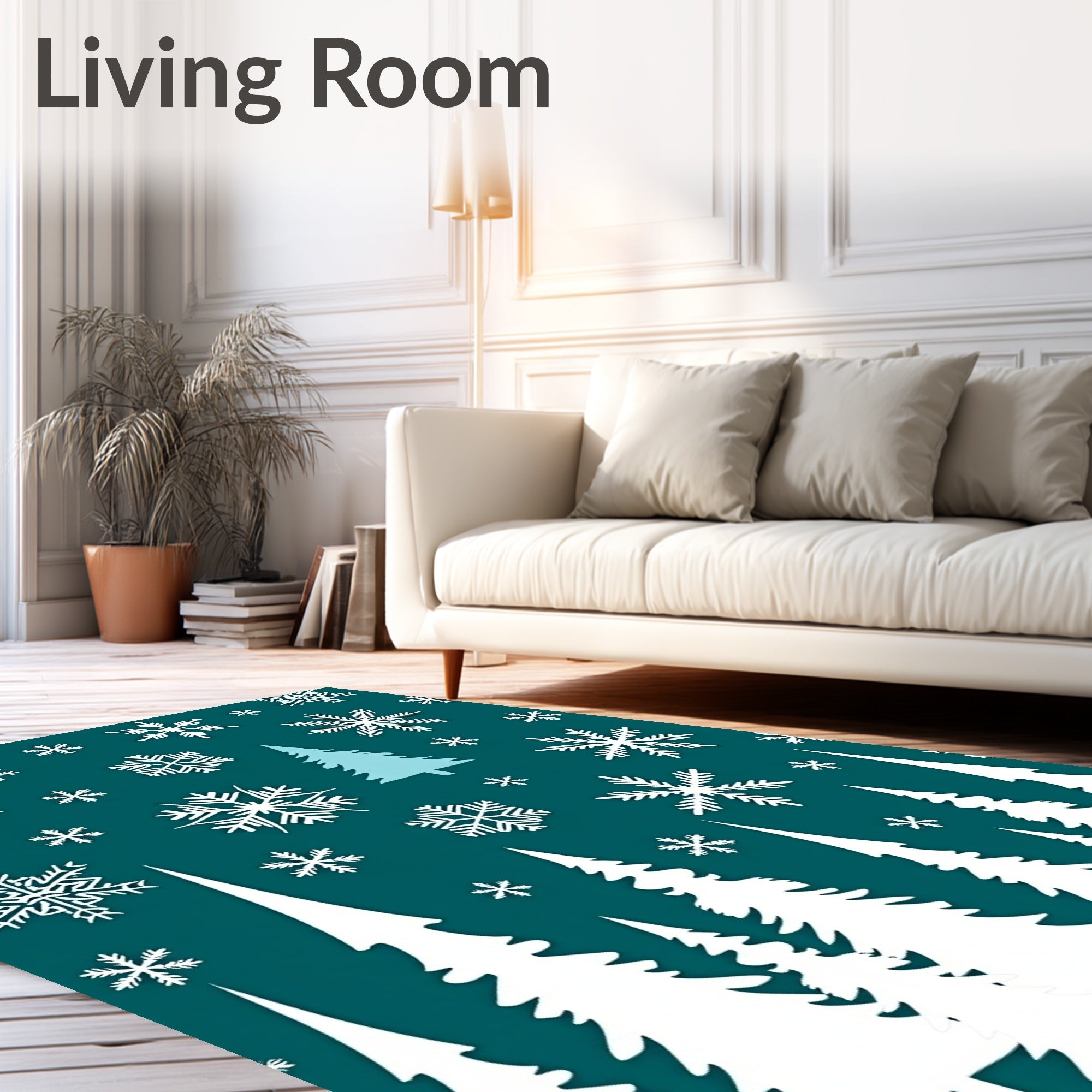 Teal Snowflake Forest Scene Rug