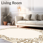 Cream and Brown Scrollwork Border Rug