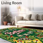 Green Festive Floral Snowflake Border Rug