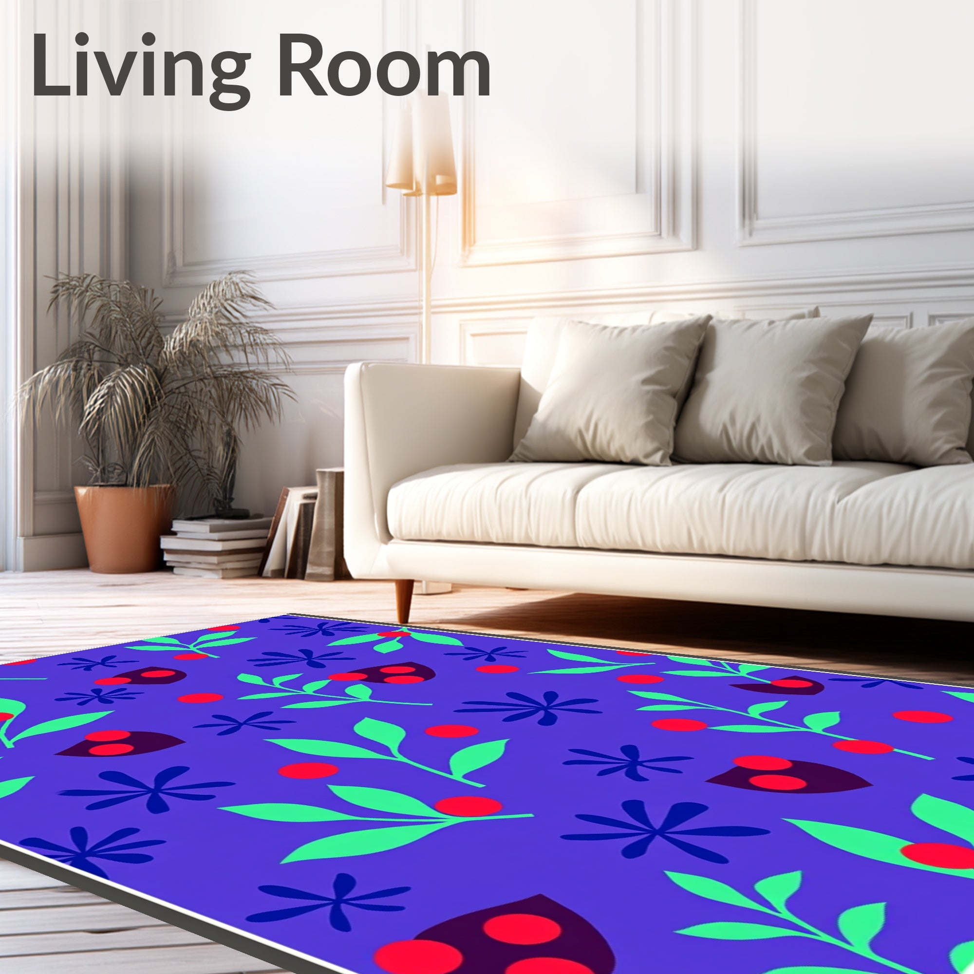 Modern Blue Green Red Floral Sprinkle Rug