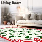 Festive Red Reindeer and Trees Rug