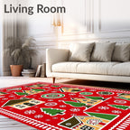 Festive Red Village Gingerbread Scandinavian Rug