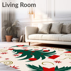 Festive Christmas Tree Red Poinsettia Rug