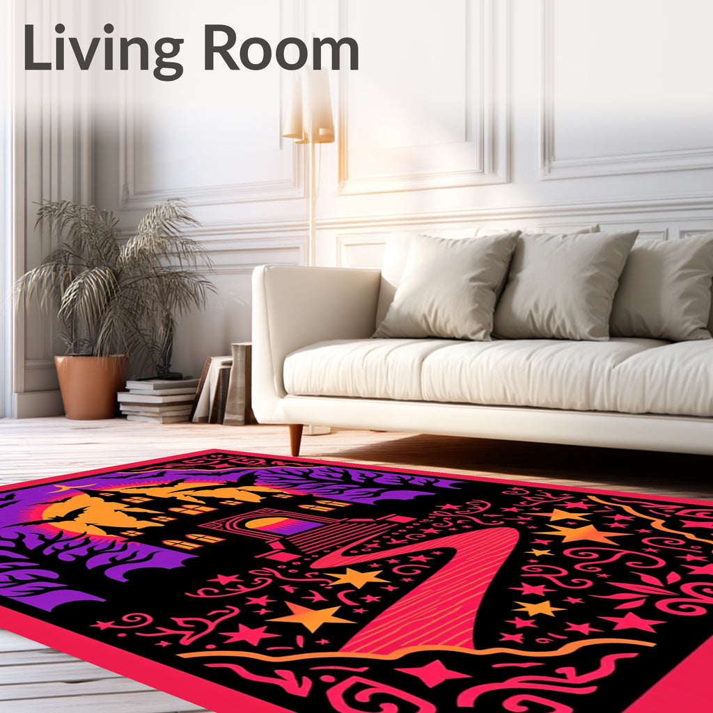 Spooky Castle Bats Night Sky Path Rug