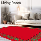 Vibrant Green Leaf Border Red Rug